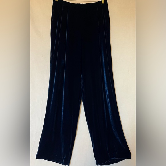 Vintage Field Manor Women’s Silk Rayon Blend Velvet Wide Leg Pants - Navy - Sz 8 - Picture 4 of 13